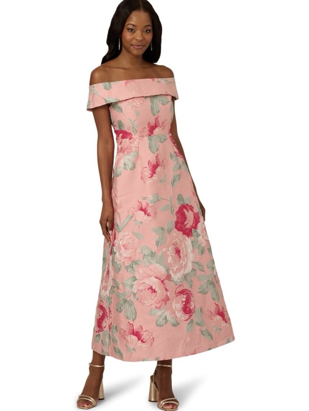 Adrianna Papell Pink Floral Off the Shoulder Jacquard Dress Size 10 NWT $269